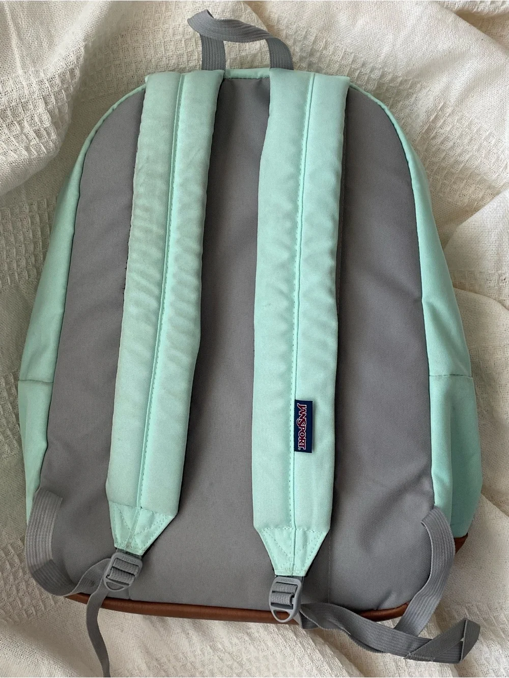 JanSport Mint Green Backpack with Brown Accents